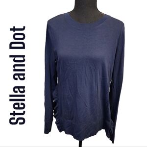 Stella and Dot navy blue long sleeve ruffle hem top size medium
